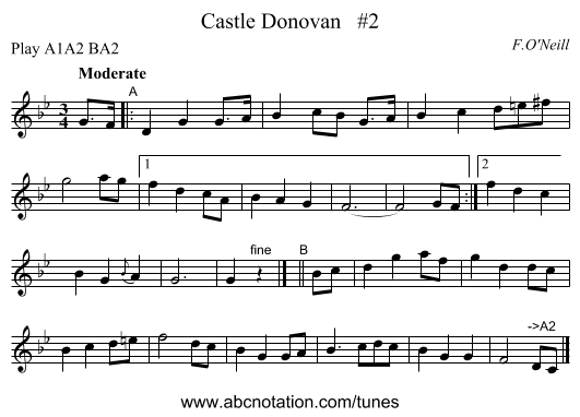 Castle Donovan   #2 - staff notation