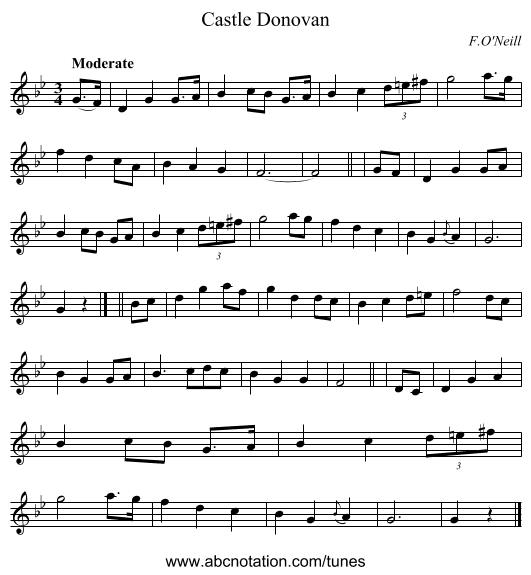 Castle Donovan - staff notation