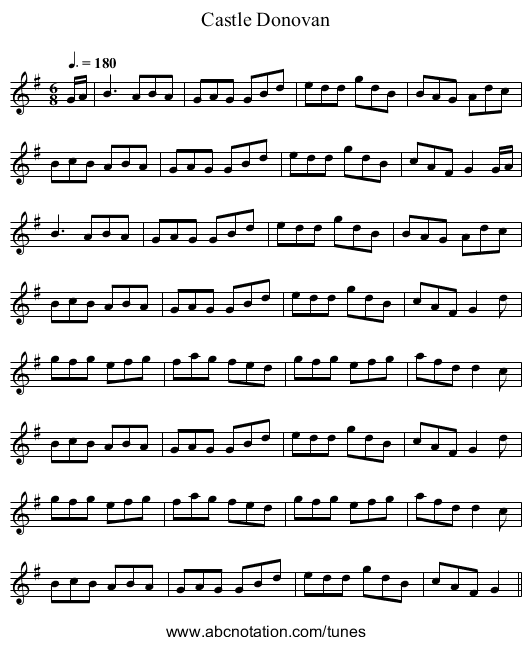 Castle Donovan - staff notation