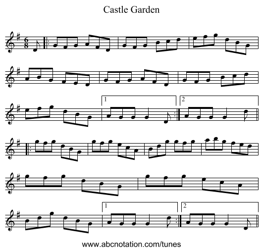 Castle Garden - staff notation