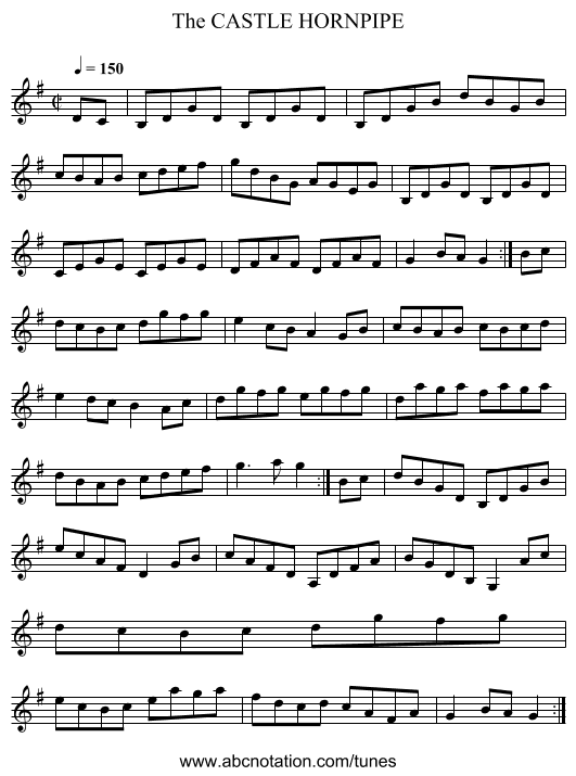 CASTLE HORNPIPE, The - staff notation