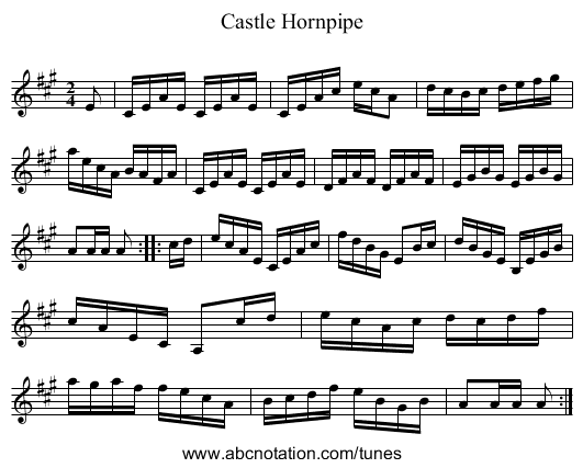 Castle Hornpipe - staff notation