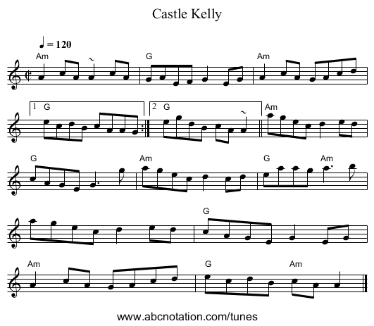 Castle Kelly - staff notation