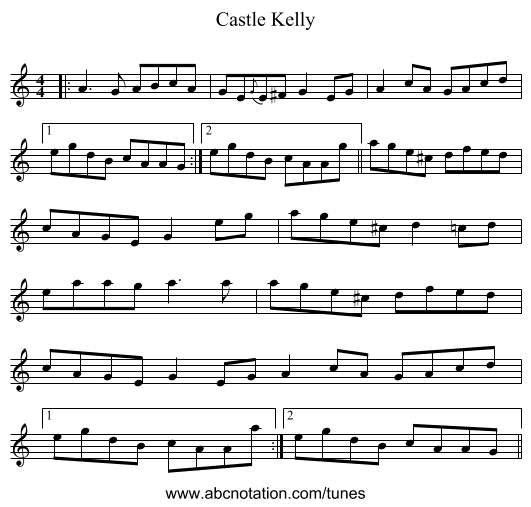 Castle Kelly - staff notation