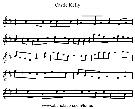 Castle Kelly - staff notation