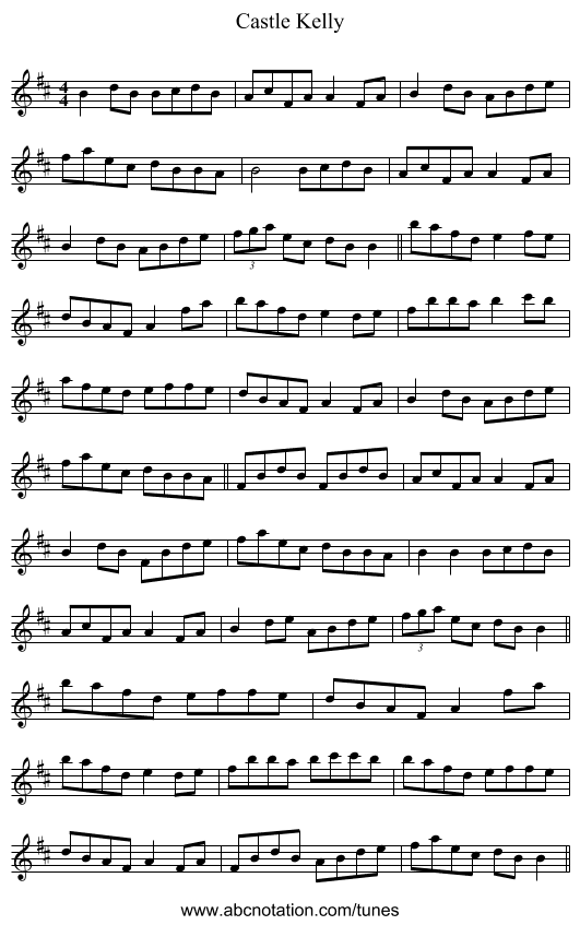 Castle Kelly - staff notation