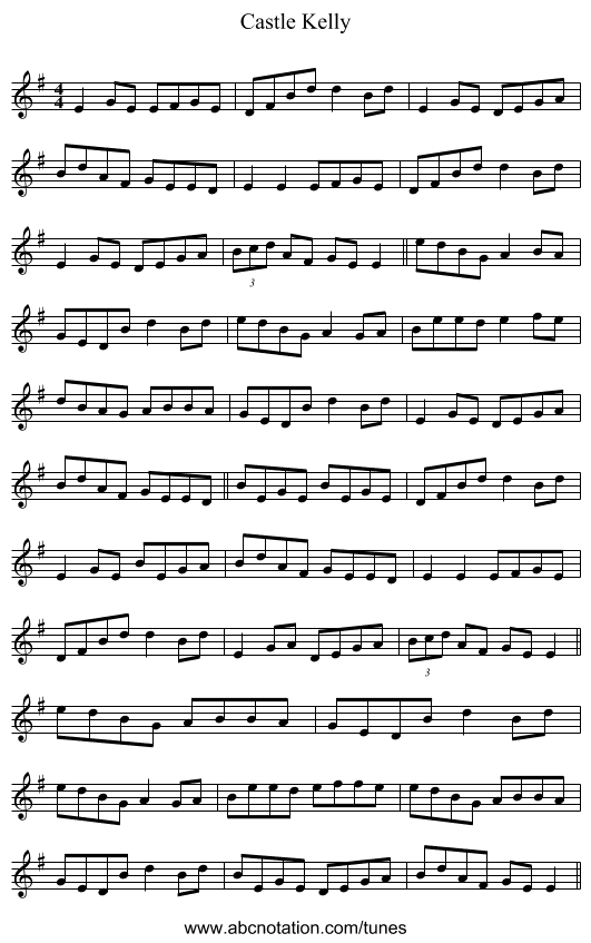 Castle Kelly - staff notation
