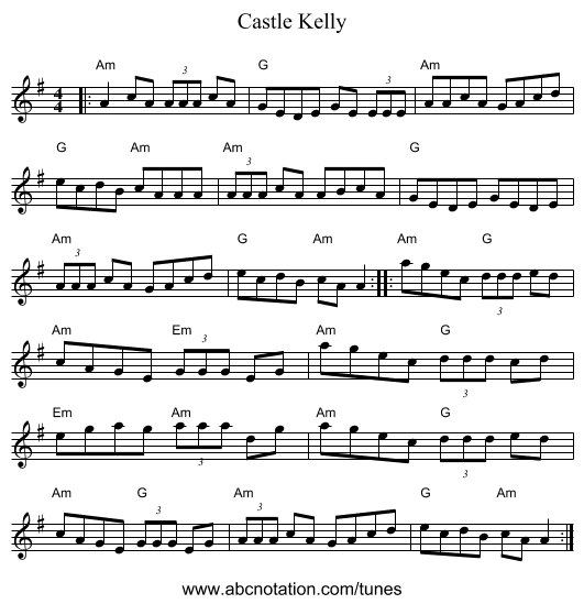 Castle Kelly - staff notation