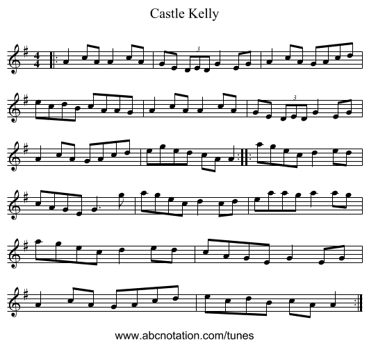 Castle Kelly - staff notation