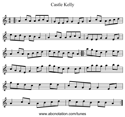 Castle Kelly - staff notation