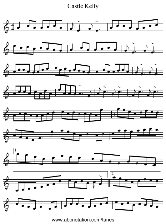Castle Kelly - staff notation