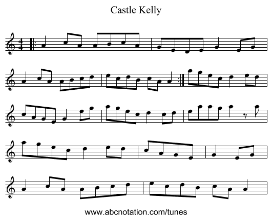 Castle Kelly - staff notation