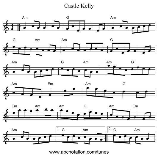 Castle Kelly - staff notation