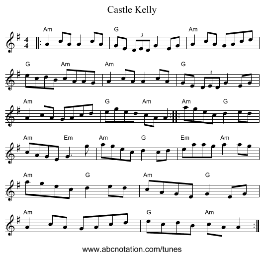 Castle Kelly - staff notation