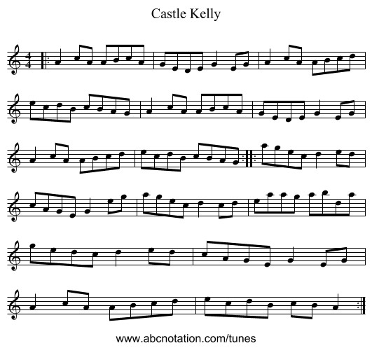 Castle Kelly - staff notation