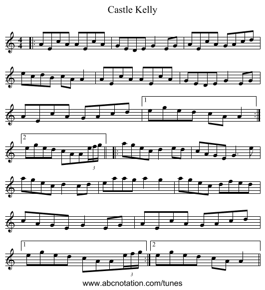Castle Kelly - staff notation