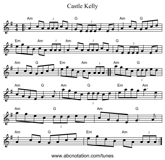 Castle Kelly - staff notation