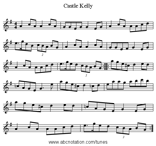 Castle Kelly - staff notation