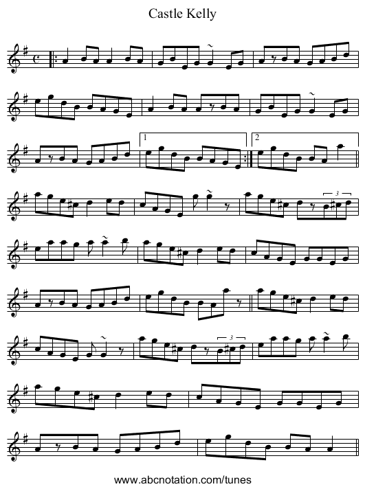Castle Kelly - staff notation