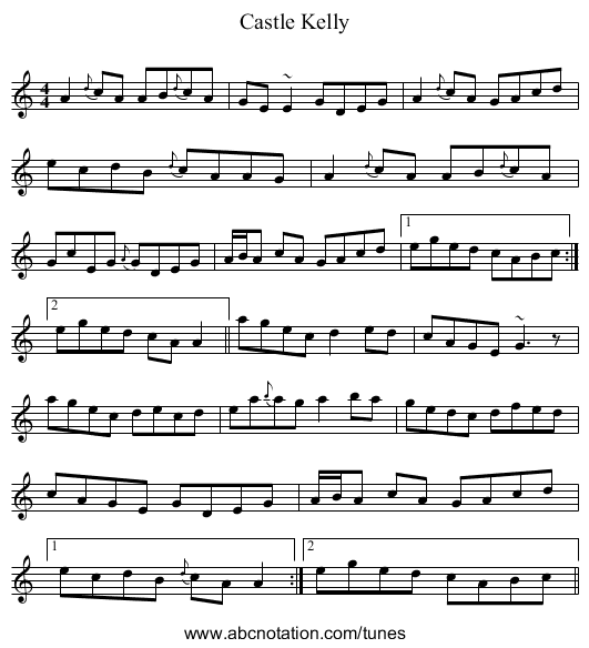Castle Kelly - staff notation