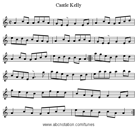 Castle Kelly - staff notation