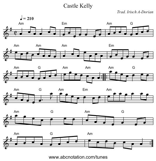 Castle Kelly - staff notation