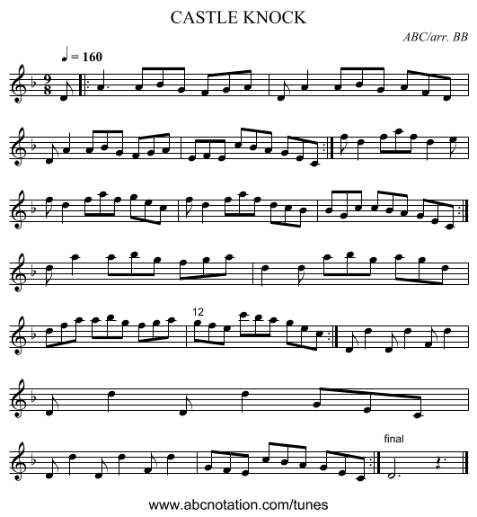 CASTLE KNOCK - staff notation