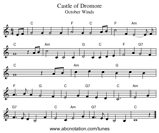 Castle of Dromore - staff notation