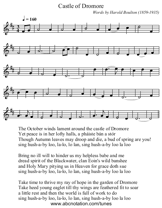 Castle of Dromore - staff notation