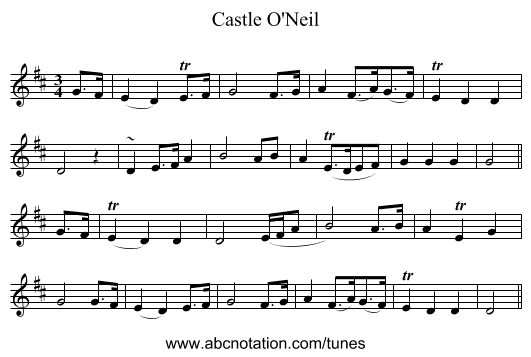 Castle O'Neil - staff notation