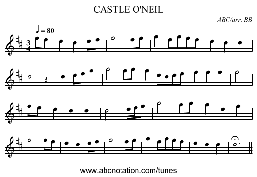 CASTLE O'NEIL - staff notation