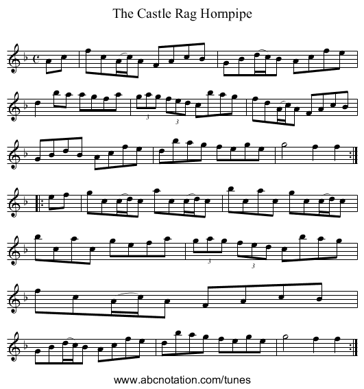Castle Rag Hornpipe, The - staff notation