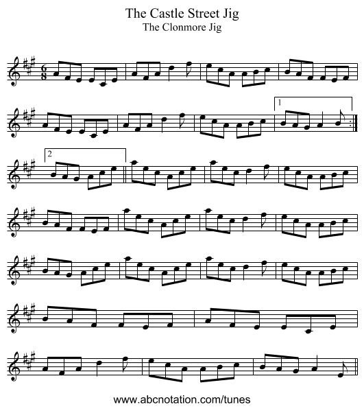 Castle Street Jig, The - staff notation