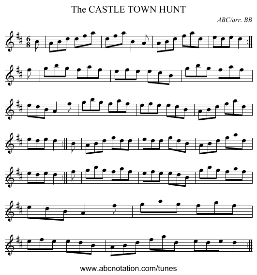 CASTLE TOWN HUNT, The - staff notation