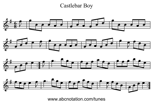 Castlebar Boy - staff notation