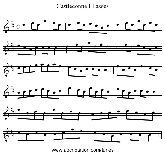 Castleconnell Lasses - staff notation