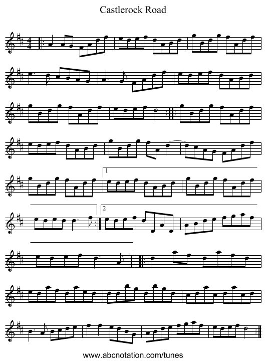 Castlerock Road - staff notation