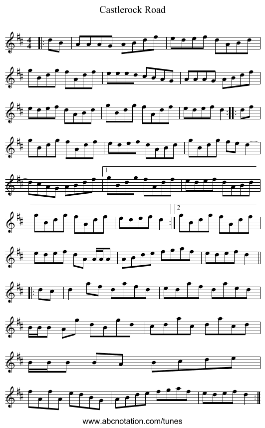 Castlerock Road - staff notation