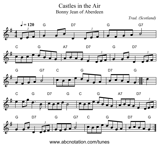 Castles in the Air - staff notation