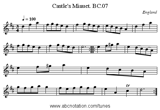 Castle's Minuet. BC.07 - staff notation