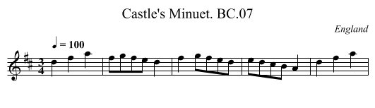 Castle's Minuet. BC.07 - staff notation