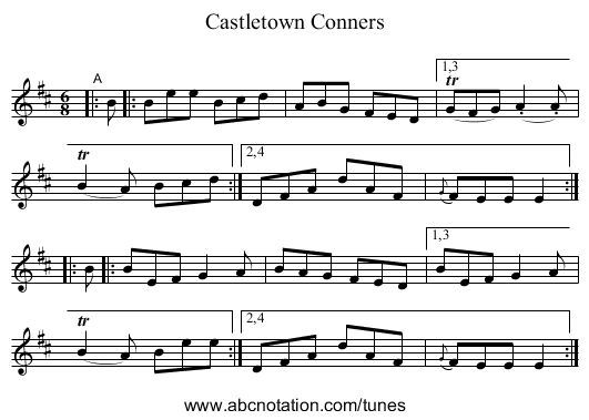 Castletown Conners - staff notation