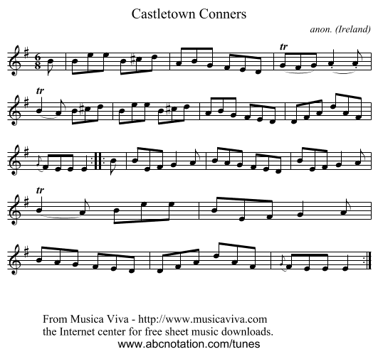 Castletown Conners - staff notation