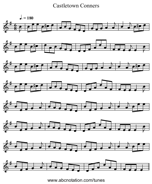 Castletown Conners - staff notation
