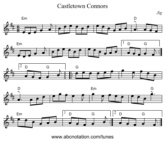 Castletown Connors - staff notation