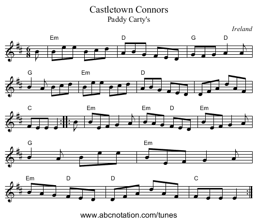 Castletown Connors - staff notation