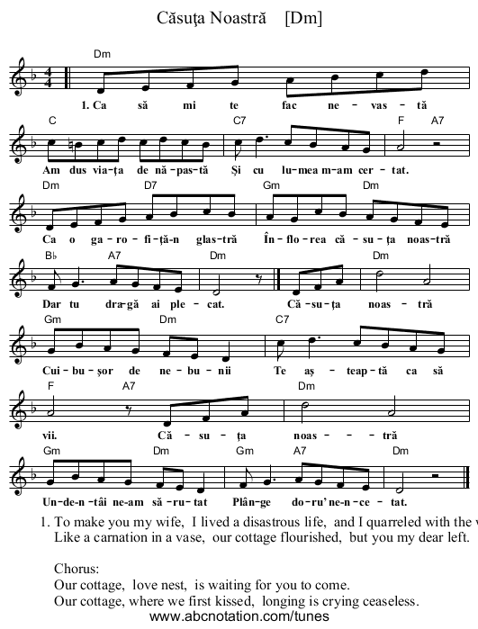C&abreve;suţa Noastr&abreve;    [Dm] - staff notation
