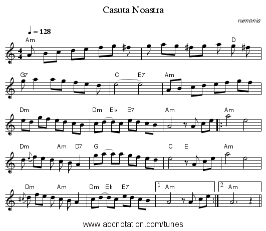 Casuta Noastra - staff notation