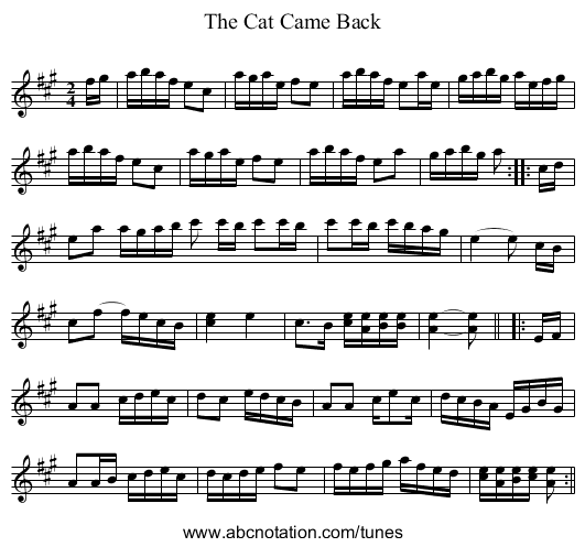 Cat Came Back, The - staff notation