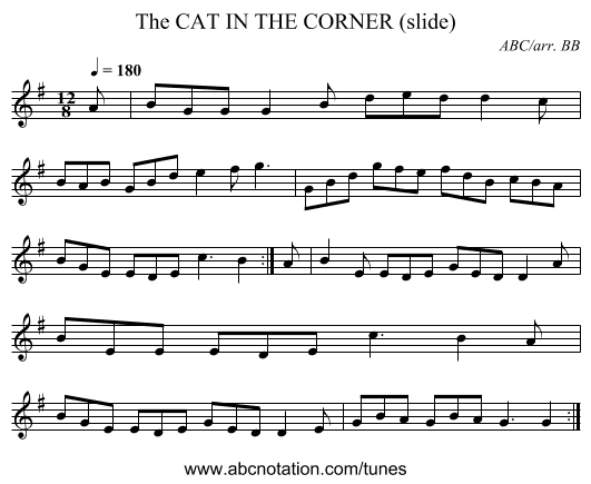 CAT IN THE CORNER (slide), The - staff notation